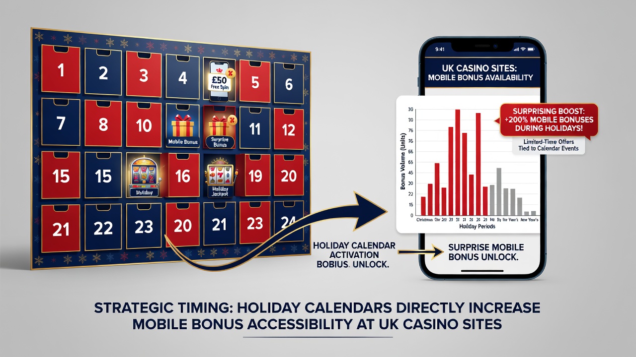 Mobile phone screen displaying casino bonus notifications against a backdrop of holiday decorations