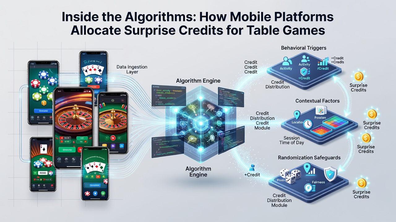 Algorithm flowchart illustrating credit distribution logic for mobile table games