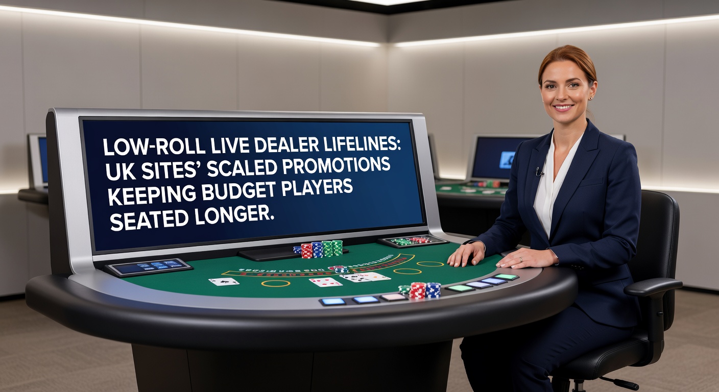 Close-up of scaled promo interface on a UK live dealer site, showing low-stake cashback and extended play timers for budget players