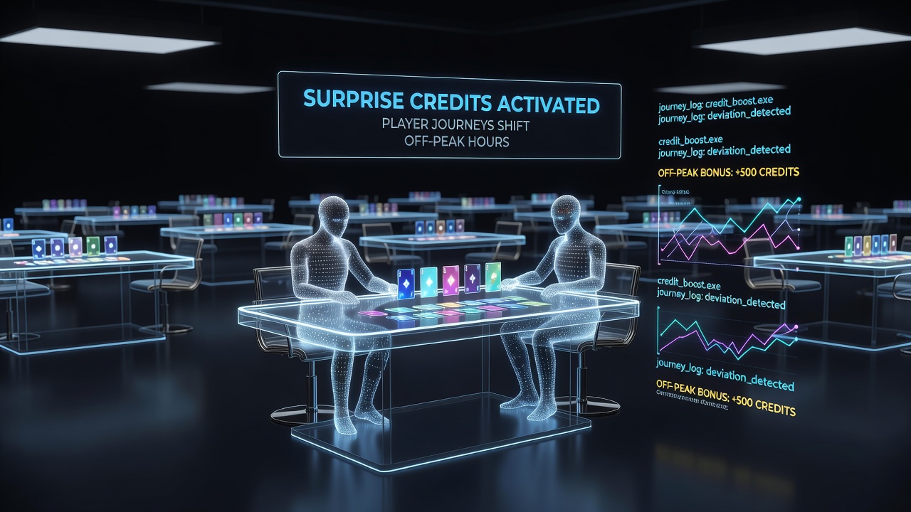 Analytics dashboard showing player activity spikes tied to surprise credit activations at virtual tables