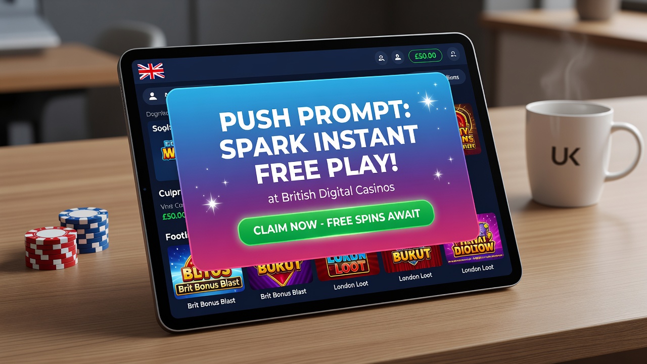 User interacting with casino app after receiving a push prompt for free credits