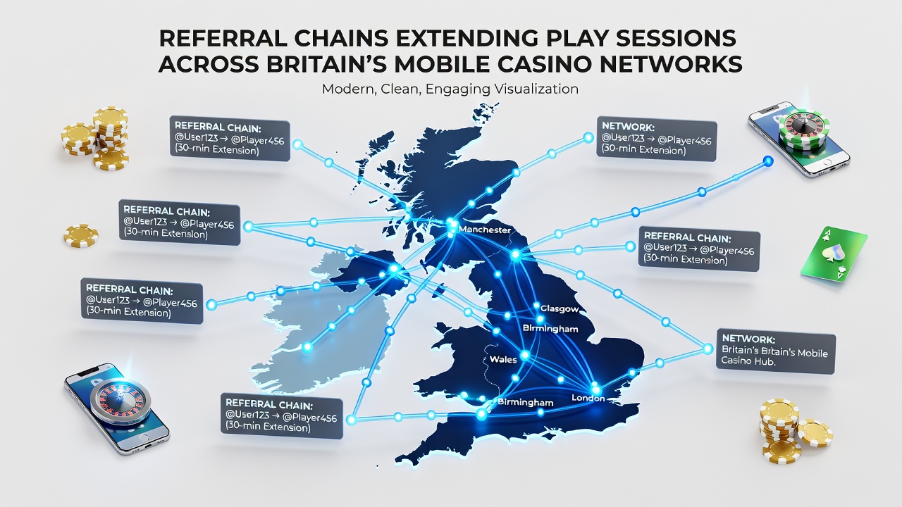 Network diagram illustrating referral connections between mobile casino users in Britain